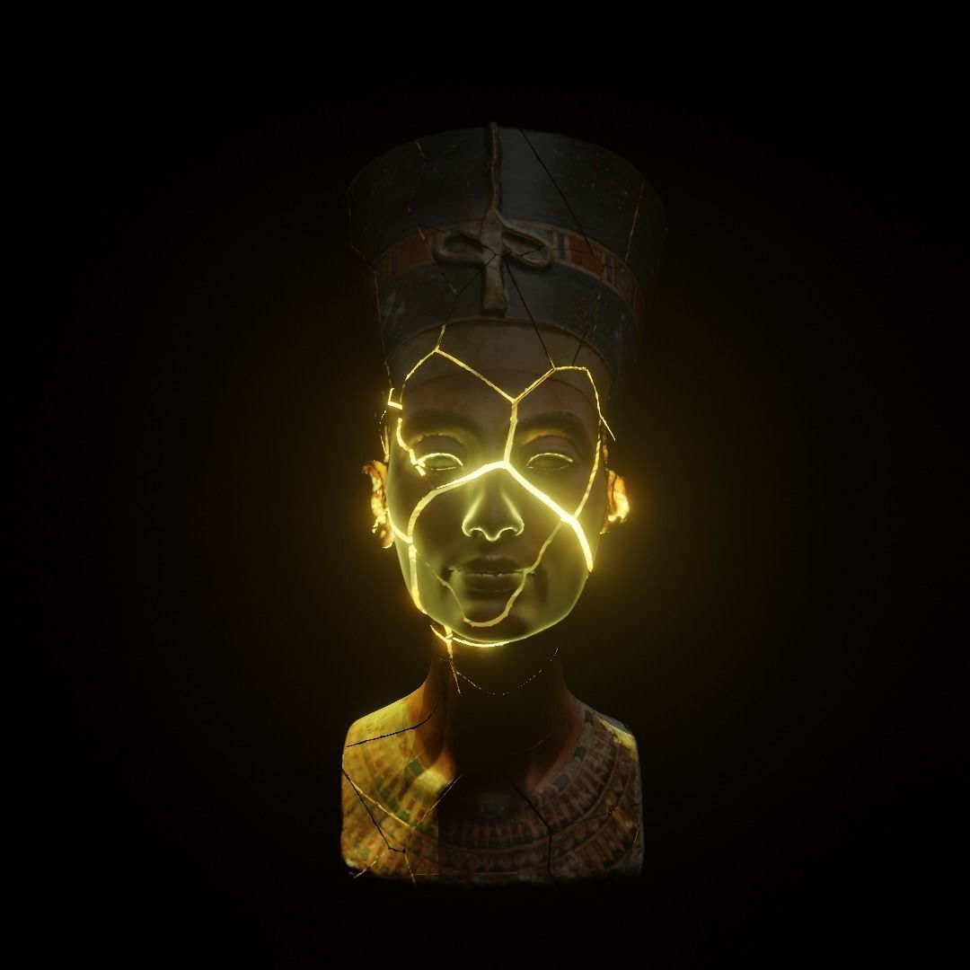 Nefertiti egyptian bust with glowing eyes 3D model_3
