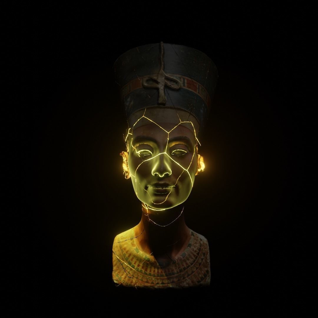 Nefertiti egyptian bust with glowing eyes 3D model_2