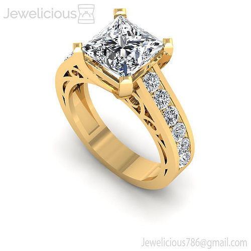Jewelicious-1063-Ring gold engagement ring with princess cut diamonds