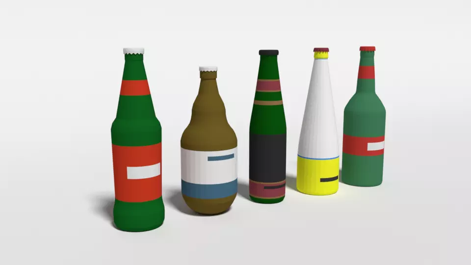Low Poly Cartoon Beer Bottles Low-poly 3D model