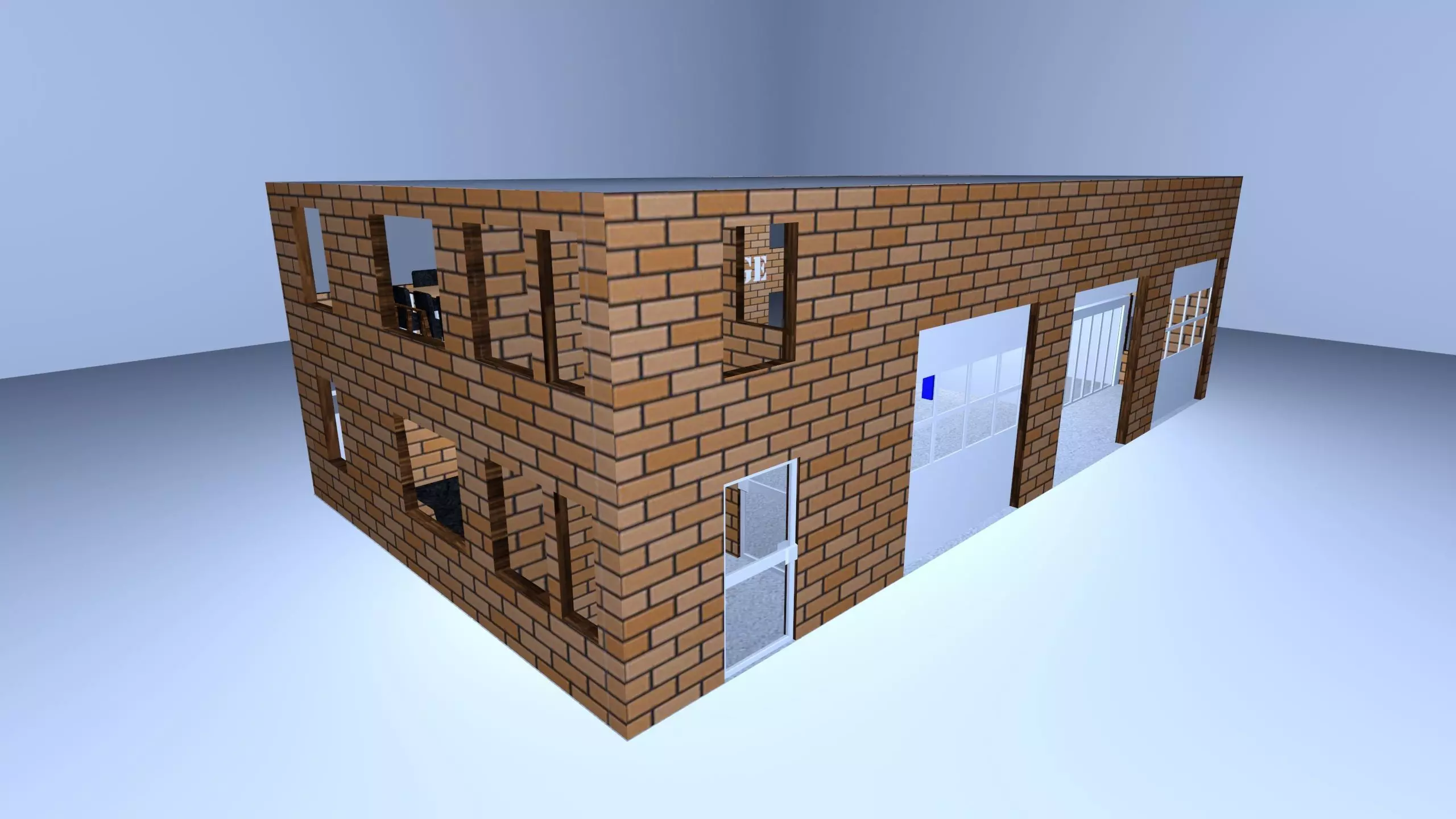 Garage brick building Low-poly 3D model