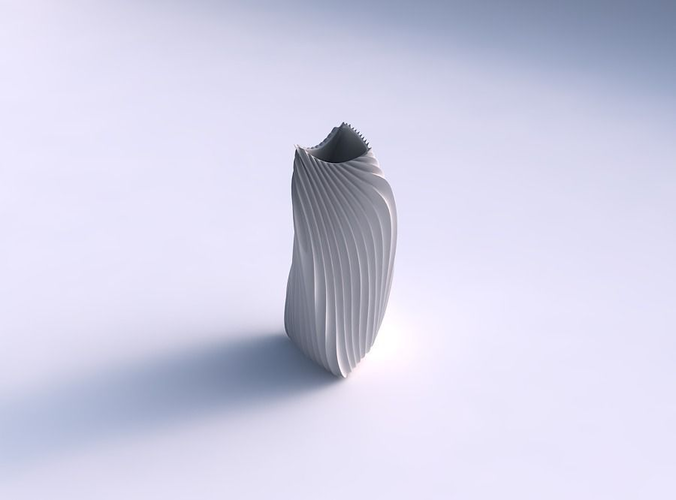 Vase twist curved tipping triangle 2 with wavy extruded lines 4 3D print model