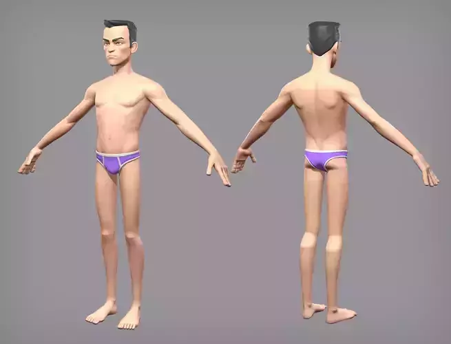 Cartoon male character Den base mesh Low-poly 3D model