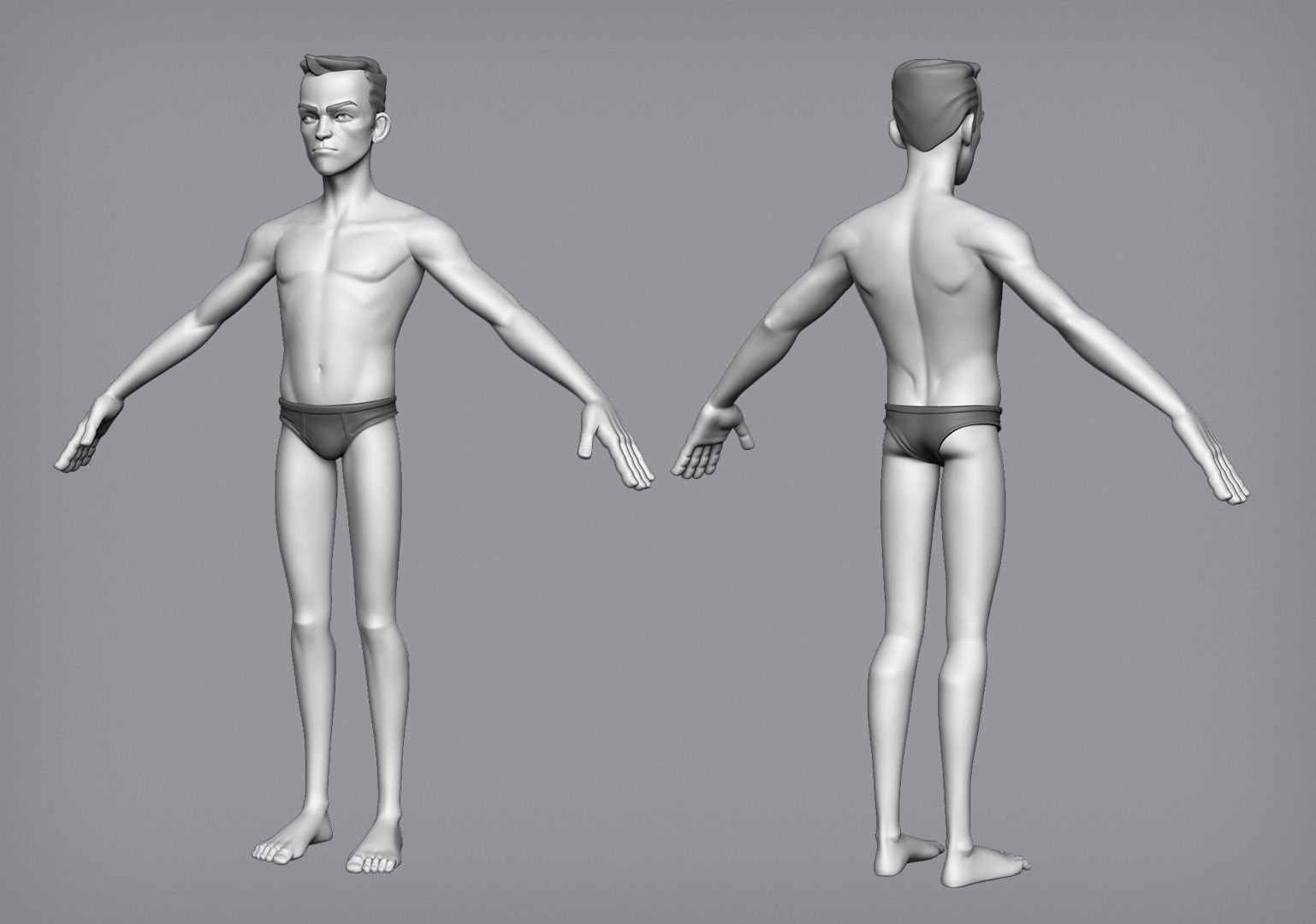 Cartoon male character Den base mesh Low-poly 3D model_6