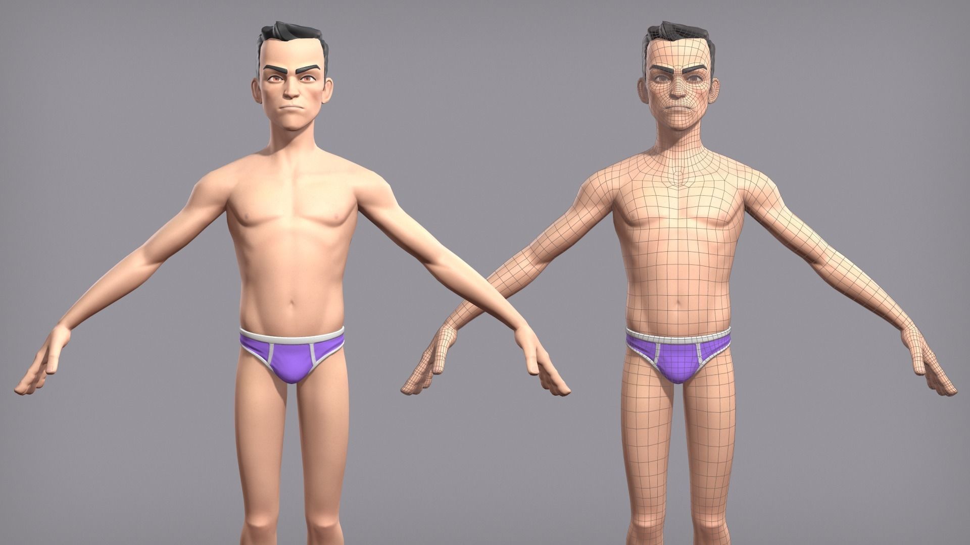 Cartoon male character Den base mesh Low-poly 3D model_4