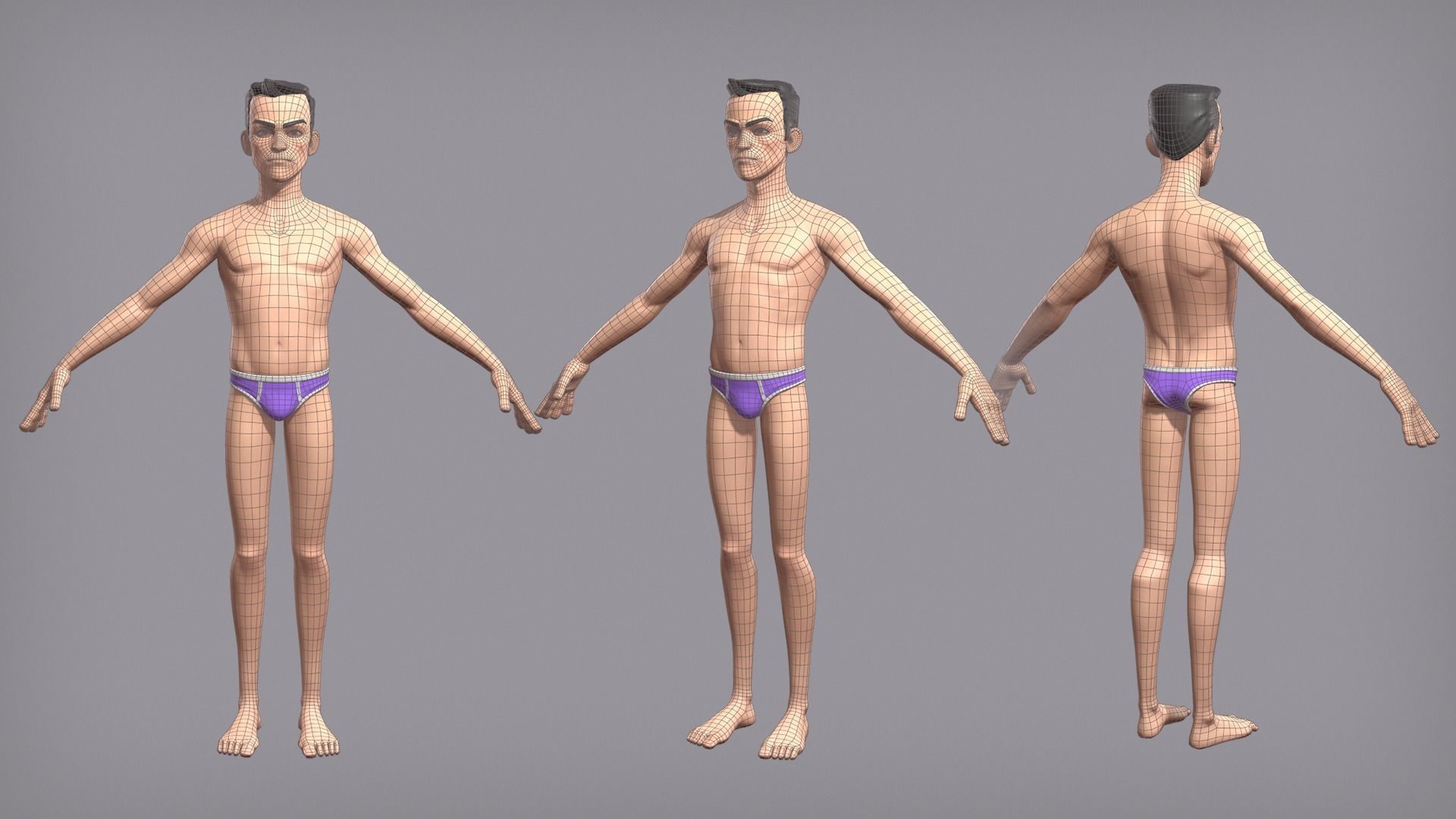 Cartoon male character Den base mesh Low-poly 3D model_3