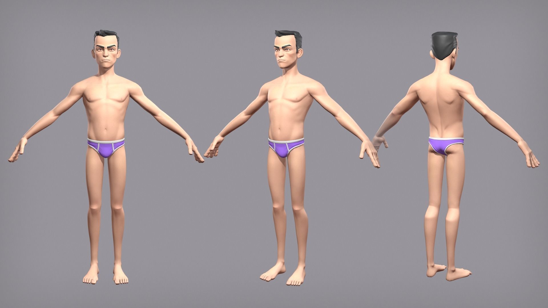 Cartoon male character Den base mesh Low-poly 3D model_2