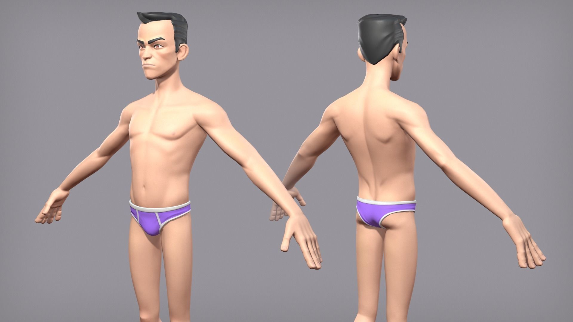 Cartoon male character Den base mesh Low-poly 3D model_5