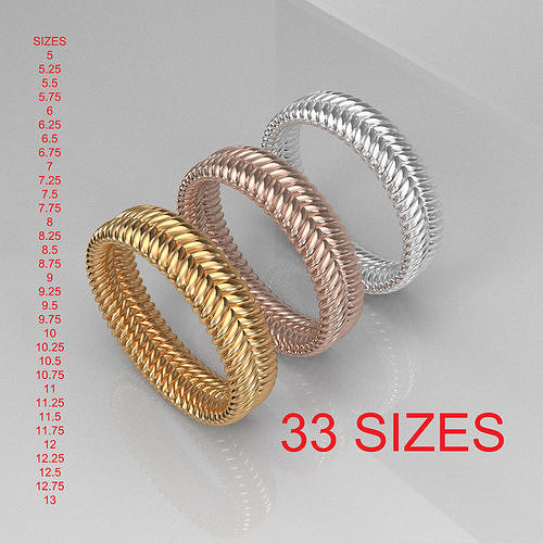 BRAIDED RING 33 SIZES pack  3D print model