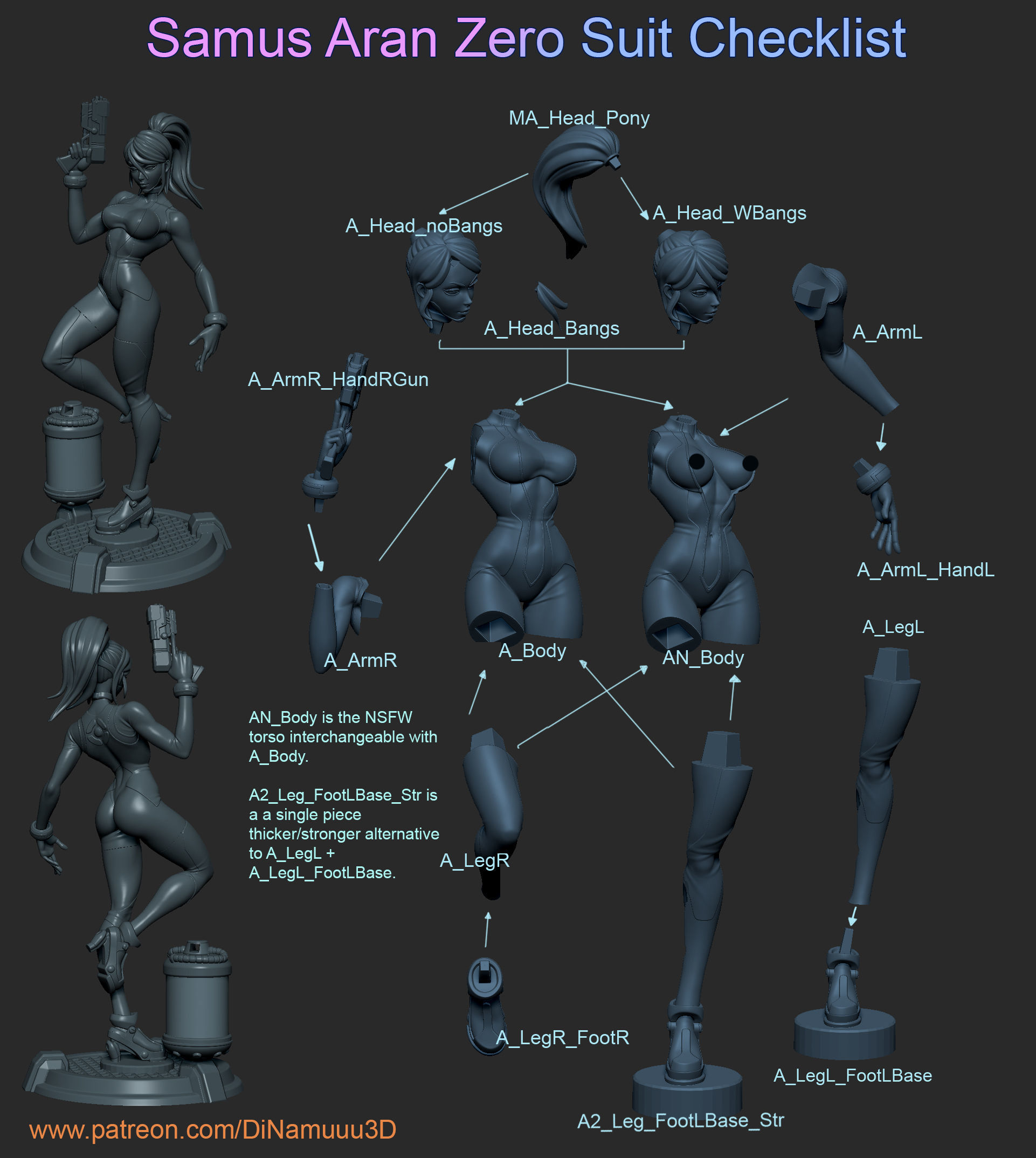 Samus Aran Zero Suit SFW and NSFW Figurine 3D Print Model STL 3D print model_7