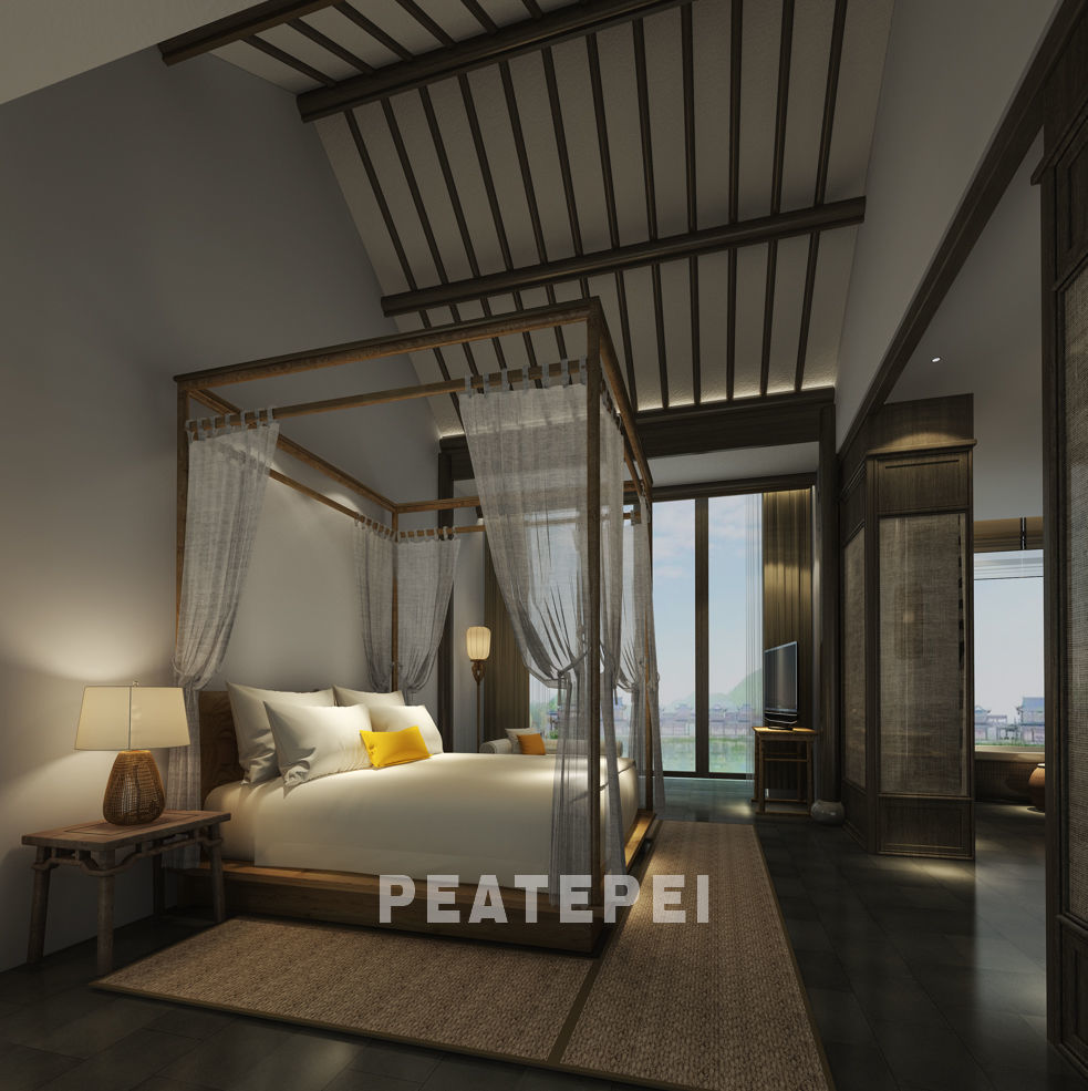 chinese hotel bedroom suite 3D model_2