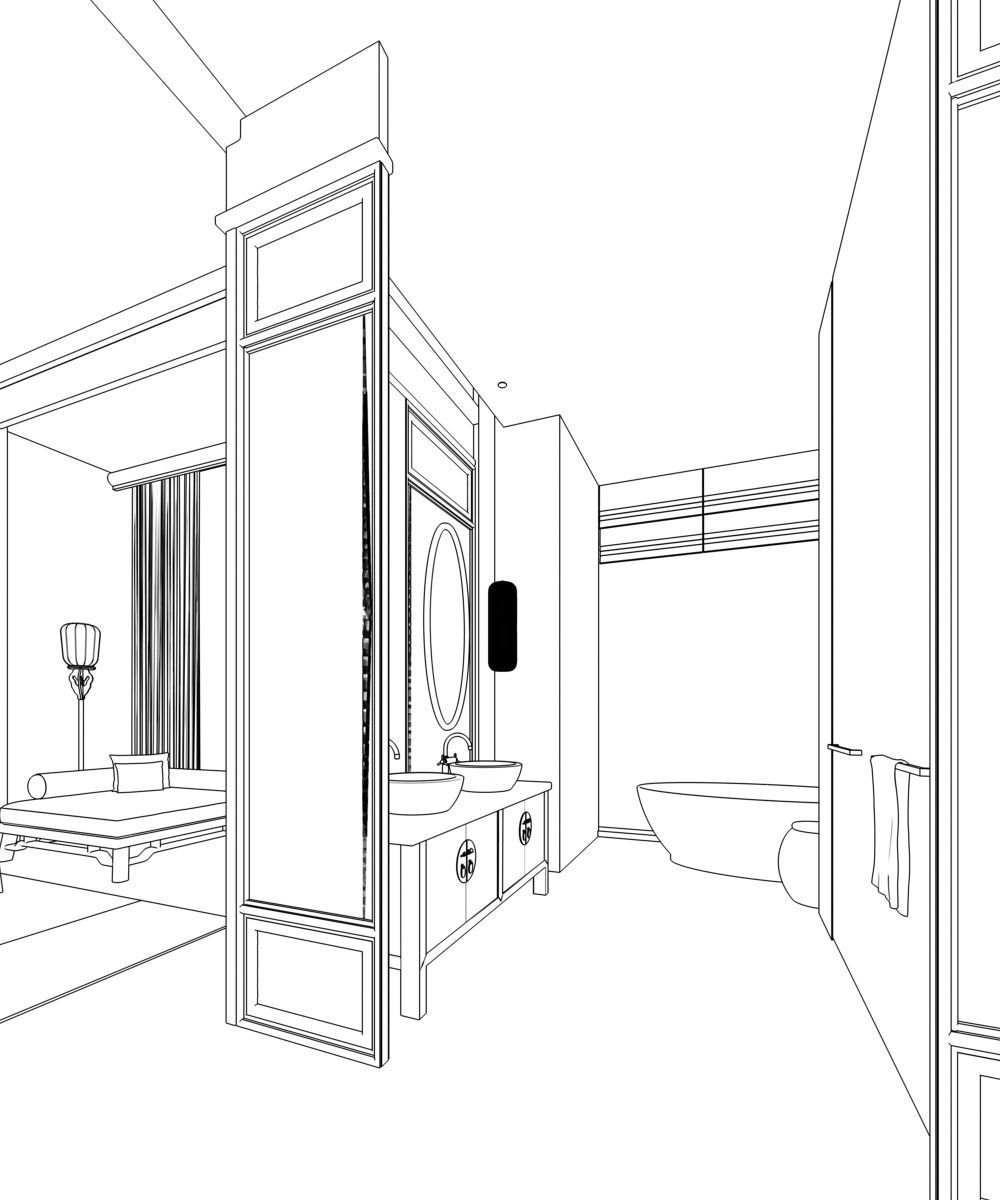 chinese hotel bedroom suite 3D model_8