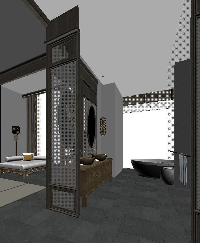 chinese hotel bedroom suite 3D model_3