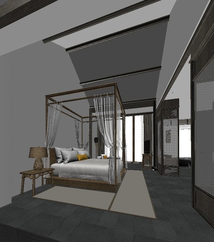 chinese hotel bedroom suite 3D model_5