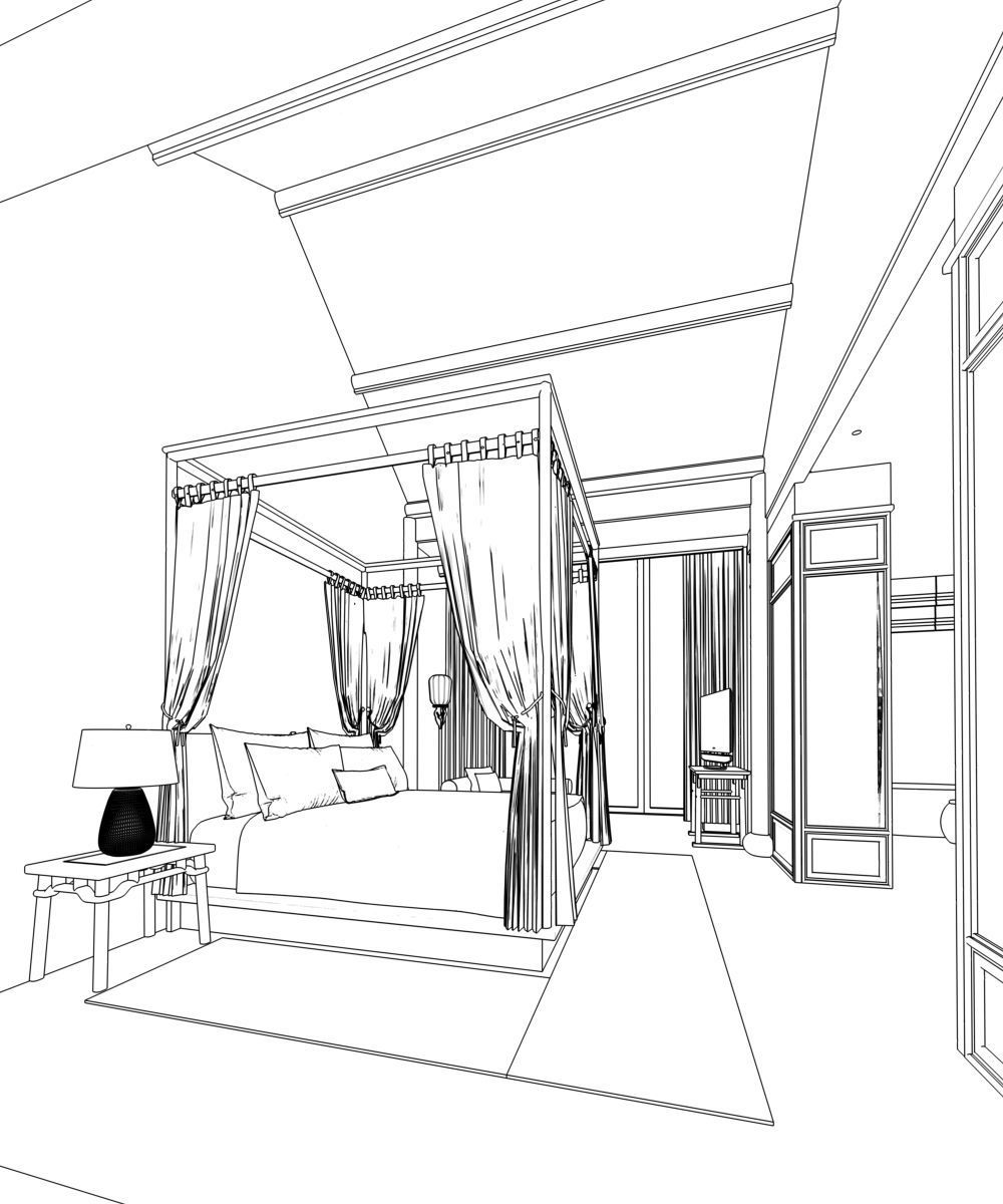 chinese hotel bedroom suite 3D model_7