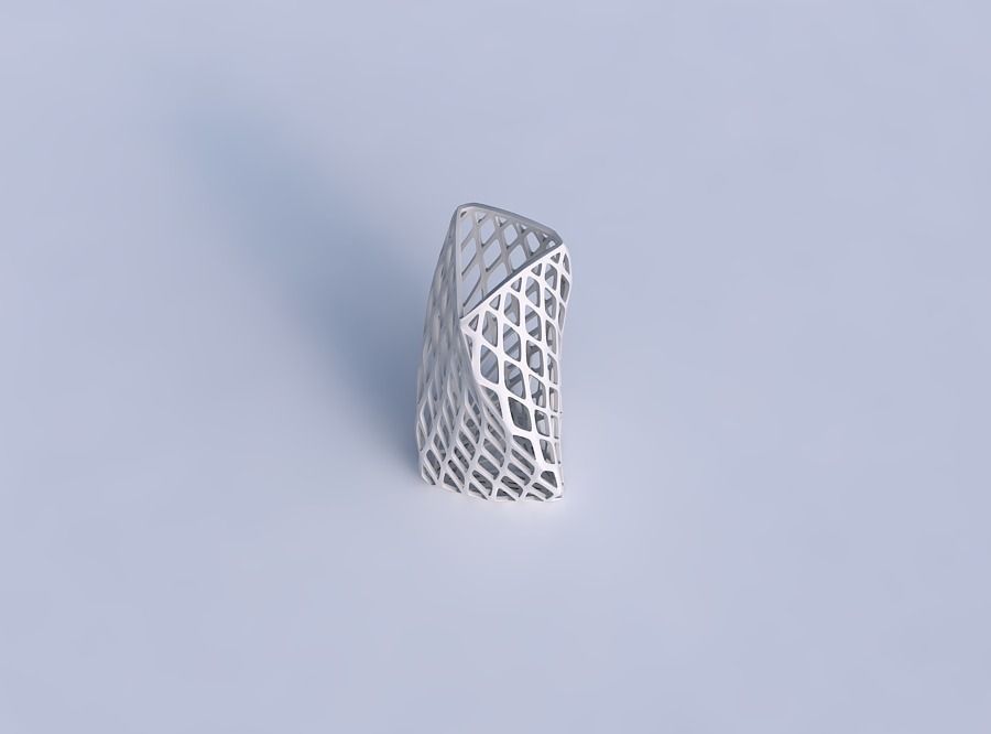 Vase twist curved tipping triangle with diagonal grid lattice 3D print model_1
