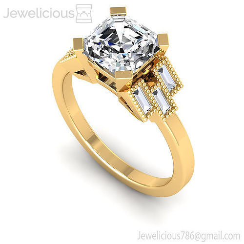 Jewelicious-1416-Ring emerald cut engagement ring with baguette diamonds
