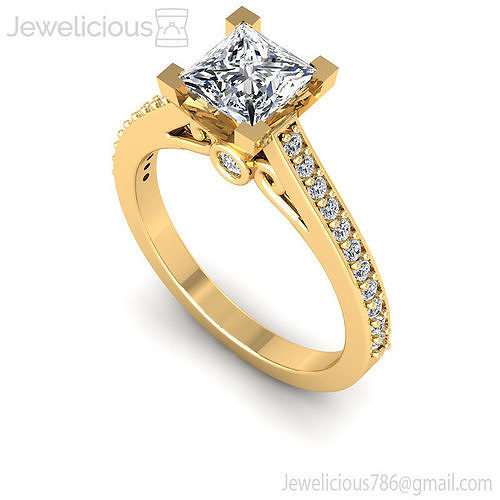 Jewelicious-1407-Ring gold engagement ring with princess cut diamond