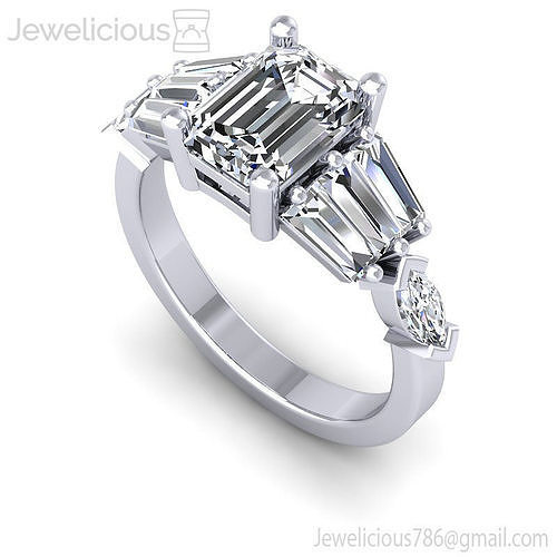 Jewelicious-1372-Ring emerald cut engagement ring with baguette diamonds
