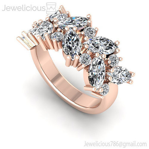 Jewelicious-1365-Ring rose gold diamond cluster ring with marquise cut diamonds