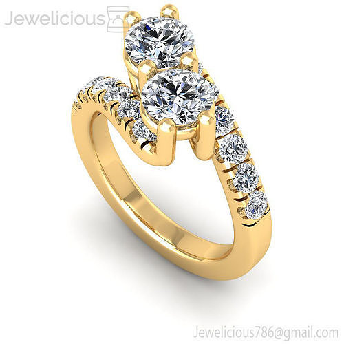 Jewelicious-1354-Ring two round diamond engagement ring gold