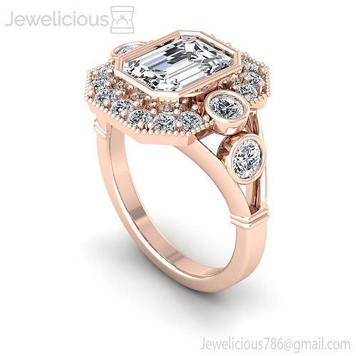 Jewelicious-1300-Ring emerald cut diamond engagement ring in rose gold