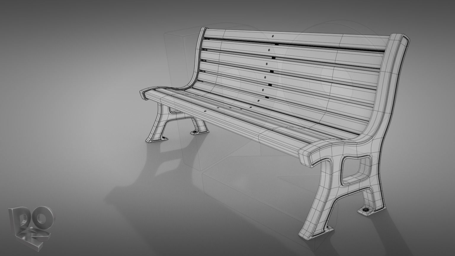 Bench park 3D model_3