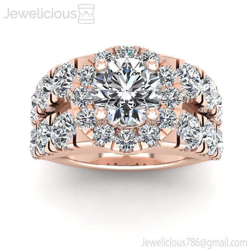Jewelicious-1270-Ring diamond halo engagement ring in rose gold 3D print model_5