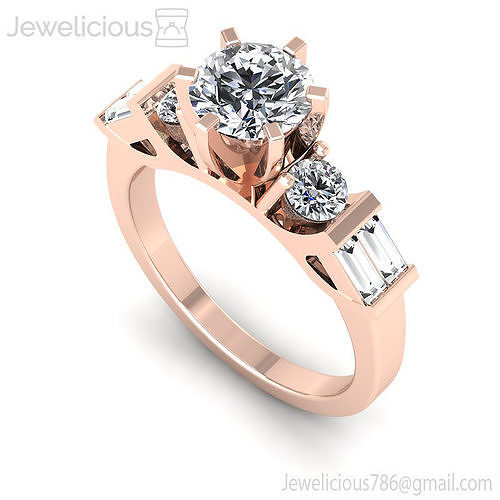 Jewelicious-1168-Ring rose gold diamond engagement ring with baguettes and baguettes