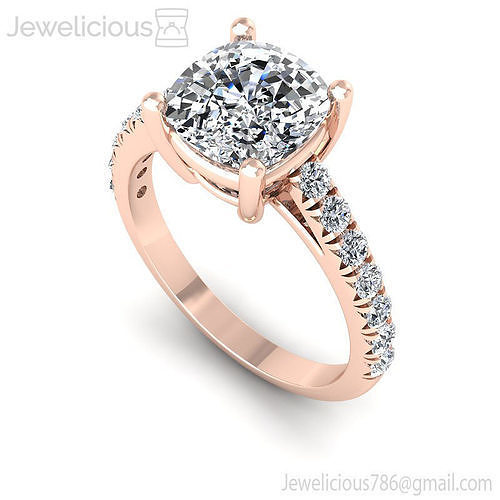 Jewelicious-1139-Ring cushion cut diamond engagement ring in rose gold
