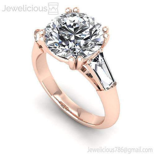 Jewelicious-1127-Ring rose gold engagement ring with baguette cut diamonds