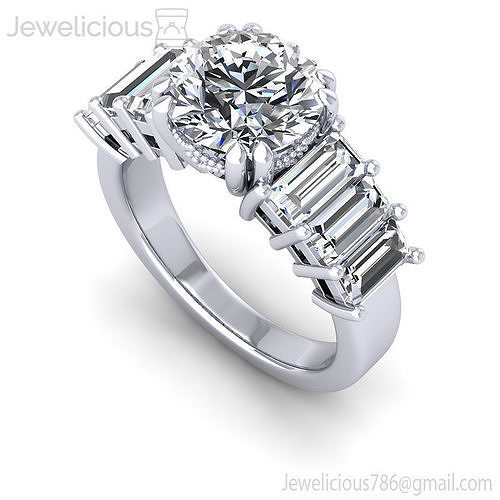 Jewelicious-1117-Ring diamond engagement ring with baguettes and baguettes