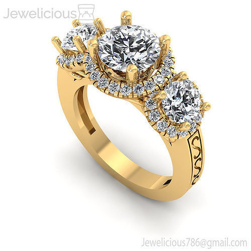 Jewelicious-1097-Ring three stone diamond engagement ring gold