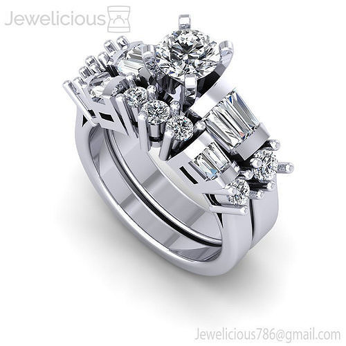 Jewelicious-1842-Ring diamond engagement ring set with baguettes and baguettes