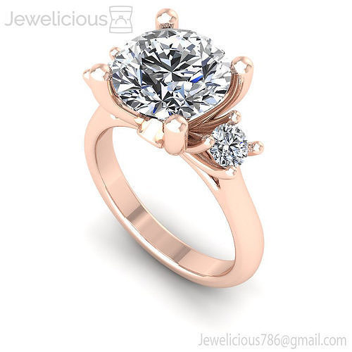 Jewelicious-1821-Ring diamond engagement ring in rose gold 3D print model