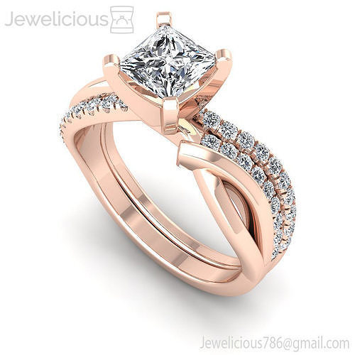Jewelicious-1815-Ring rose gold engagement ring set with princess cut diamond