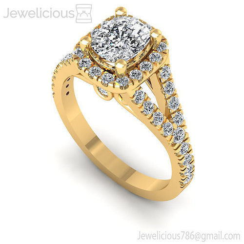 Jewelicious-1804-Ring gold engagement ring with cushion cut diamond