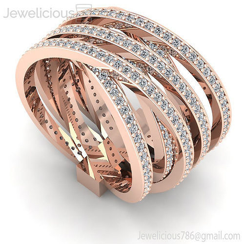Jewelicious-1612-Ring rose gold diamond ring with three rows of diamonds