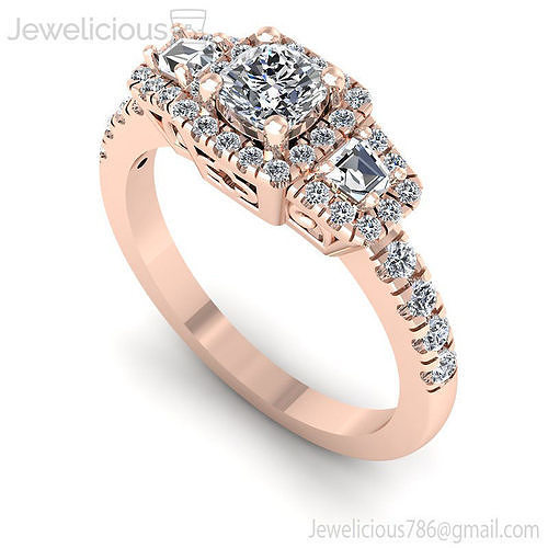 Jewelicious-1561-Ring three stone diamond engagement ring in rose gold