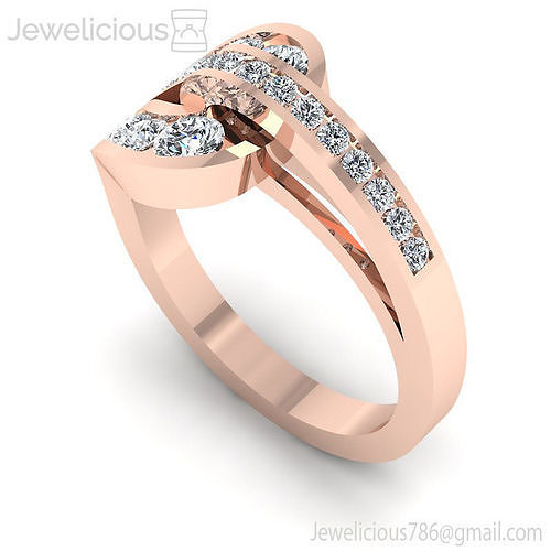 Jewelicious-1504-Ring rose gold diamond engagement ring with two rows of diamonds