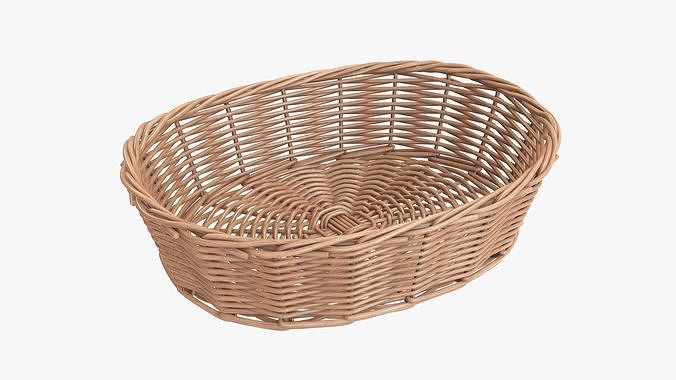 Wicker basket oval light brown 3D model