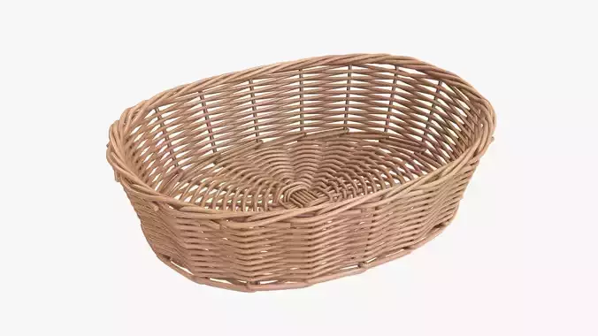 Wicker basket oval light brown 3D model