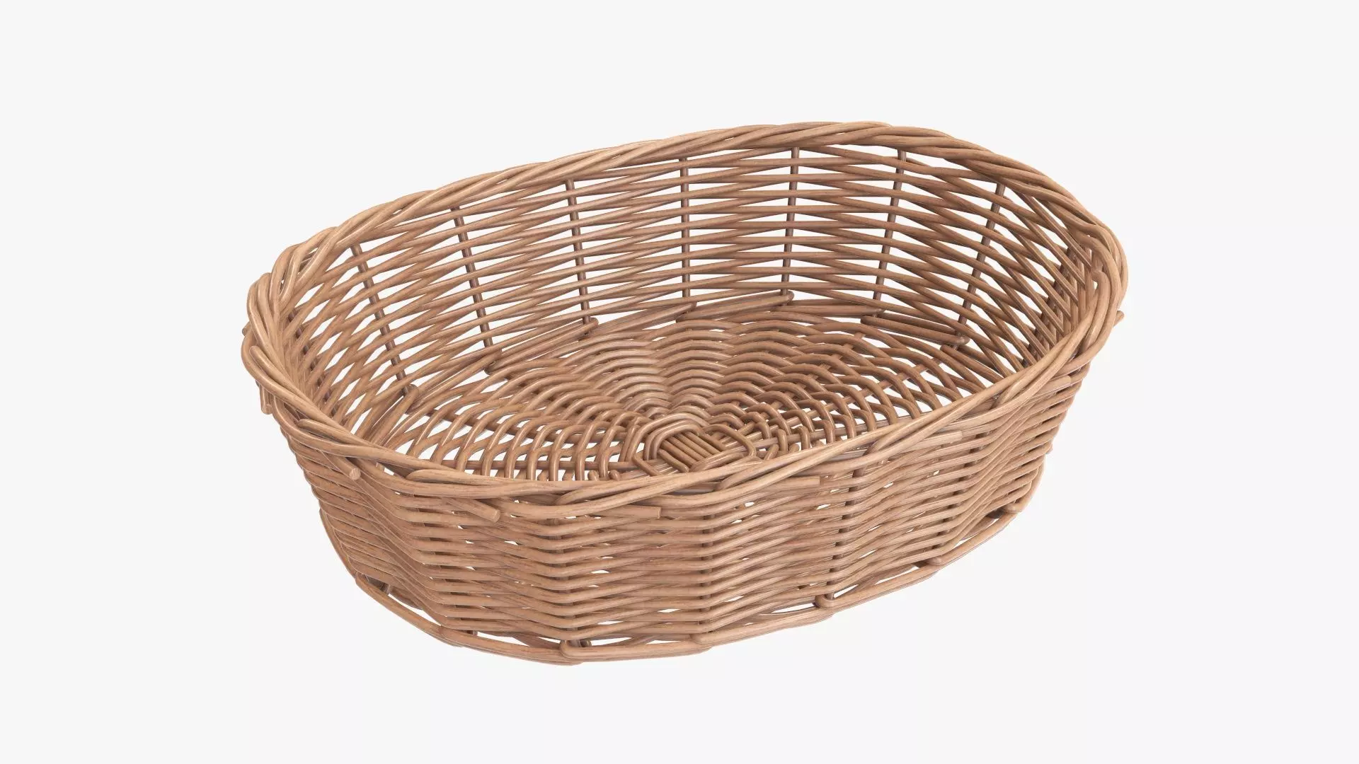 Wicker basket oval light brown 3D model_0