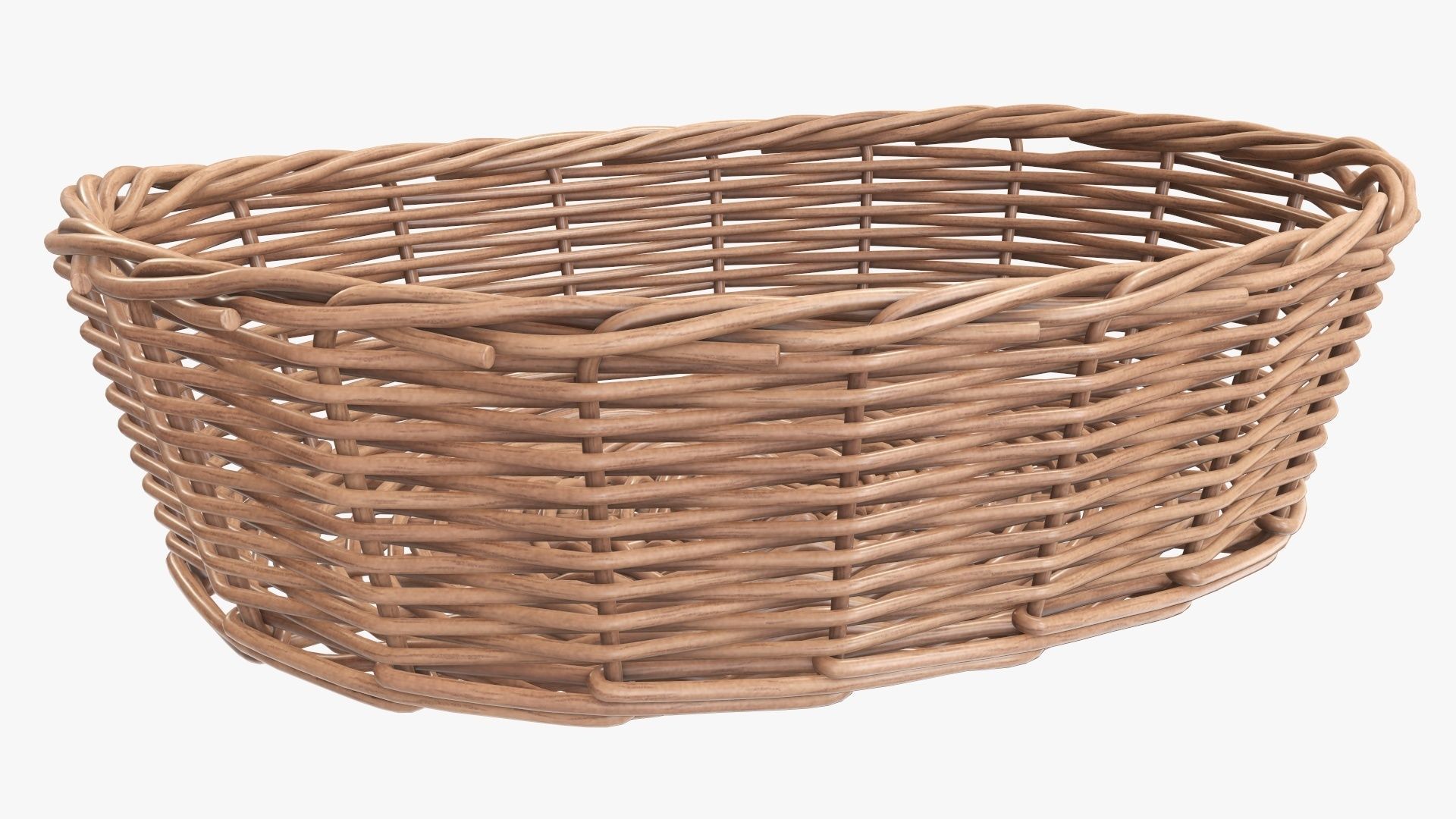 Wicker basket oval light brown 3D model_3
