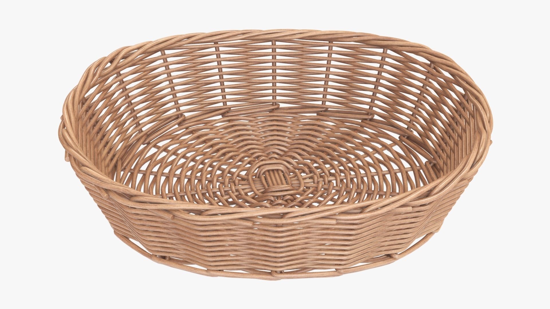 Wicker basket oval light brown 3D model_4