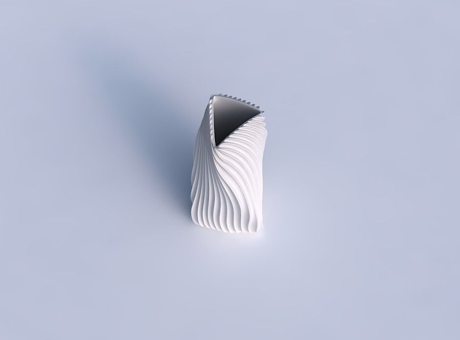 Vase twist curved tipping triangle with wavy extruded lines 4 3D print model_1