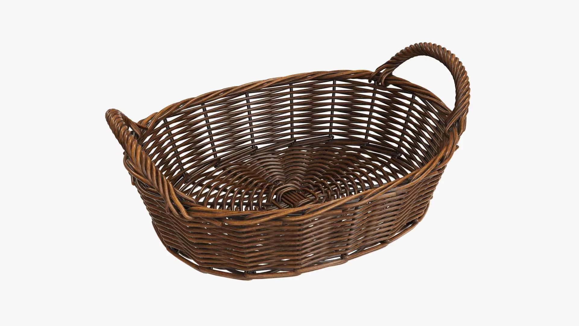 Wicker basket oval  with handles dark brown 3D model_0