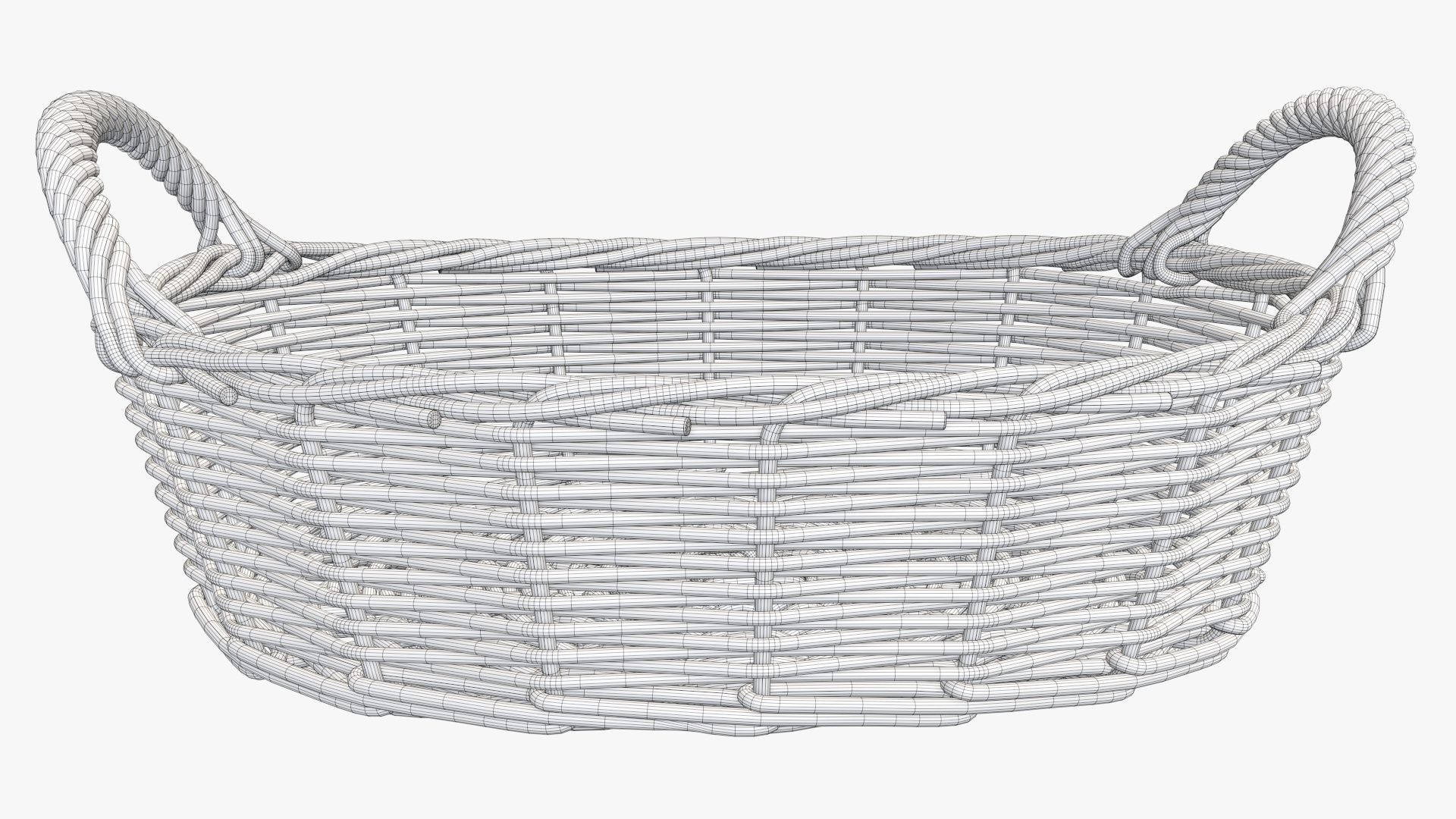 Wicker basket oval  with handles dark brown 3D model_6