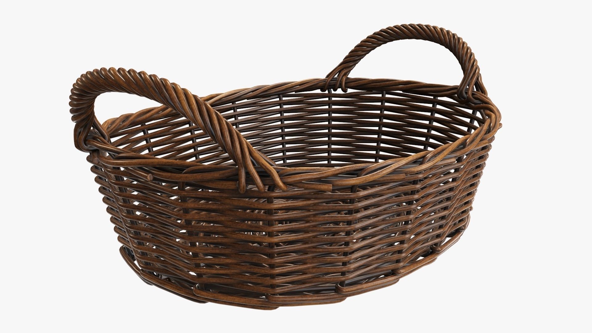 Wicker basket oval  with handles dark brown 3D model_3