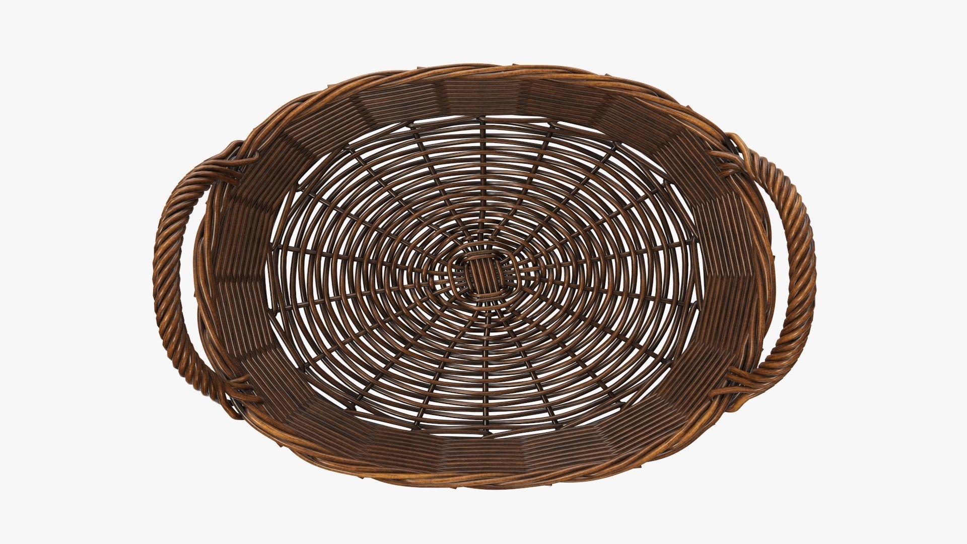 Wicker basket oval  with handles dark brown 3D model_2